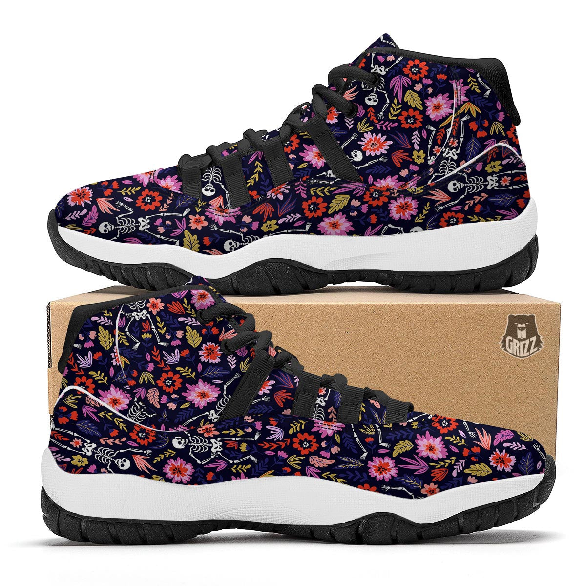 Flower Skeleton Black Bball Shoes-grizzshop