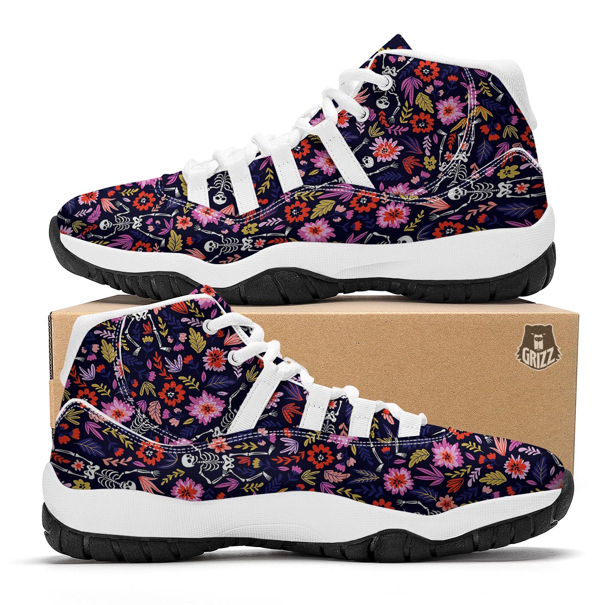Flower Skeleton White Bball Shoes-grizzshop
