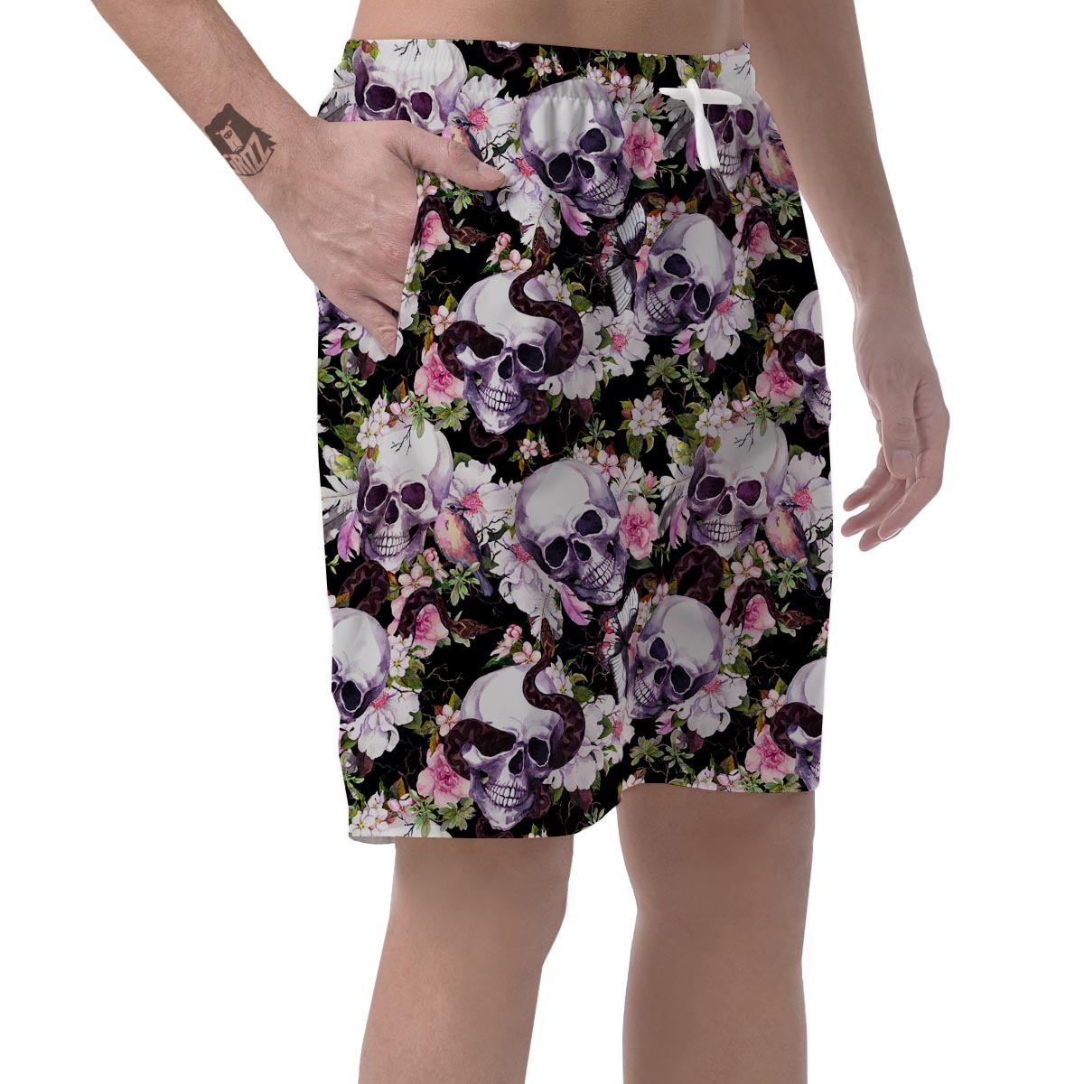 Flower Skull Men's Shorts-grizzshop