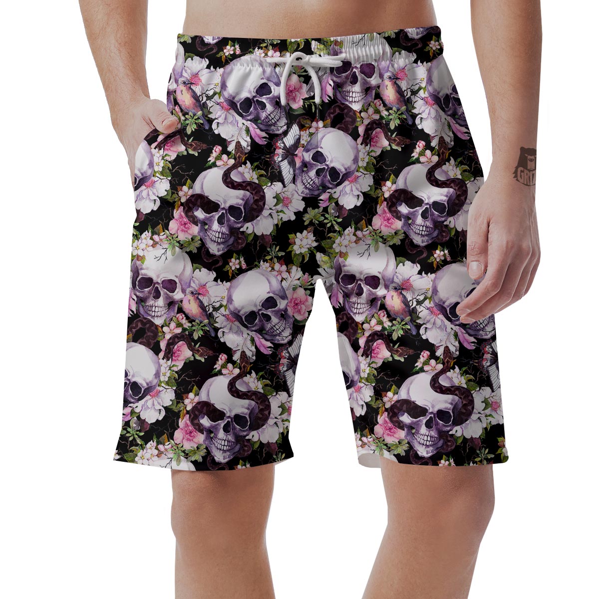 Flower Skull Men's Shorts-grizzshop