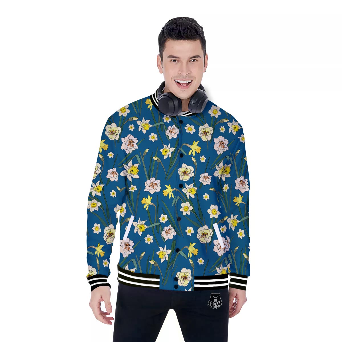 Flower Spring Daffodil Print Pattern Baseball Jacket-grizzshop