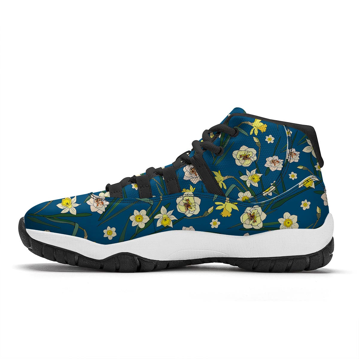 Flower Spring Daffodil Print Pattern Black Bball Shoes-grizzshop