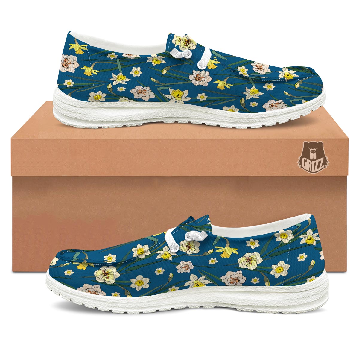 Flower Spring Daffodil Print Pattern Black Loafers-grizzshop