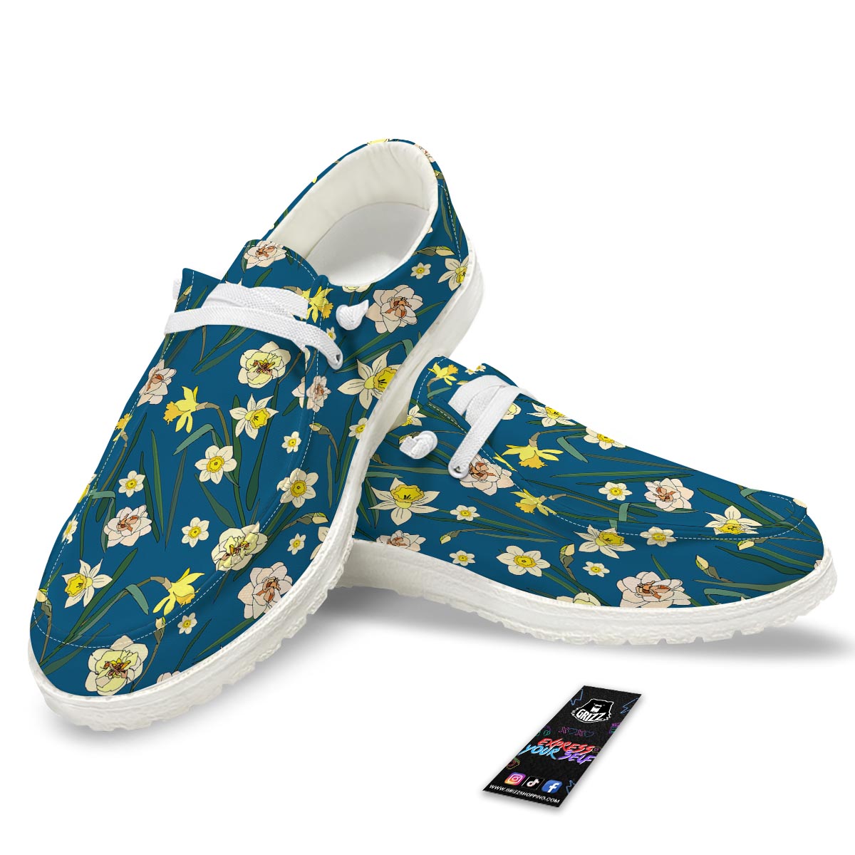 Flower Spring Daffodil Print Pattern Black Loafers-grizzshop