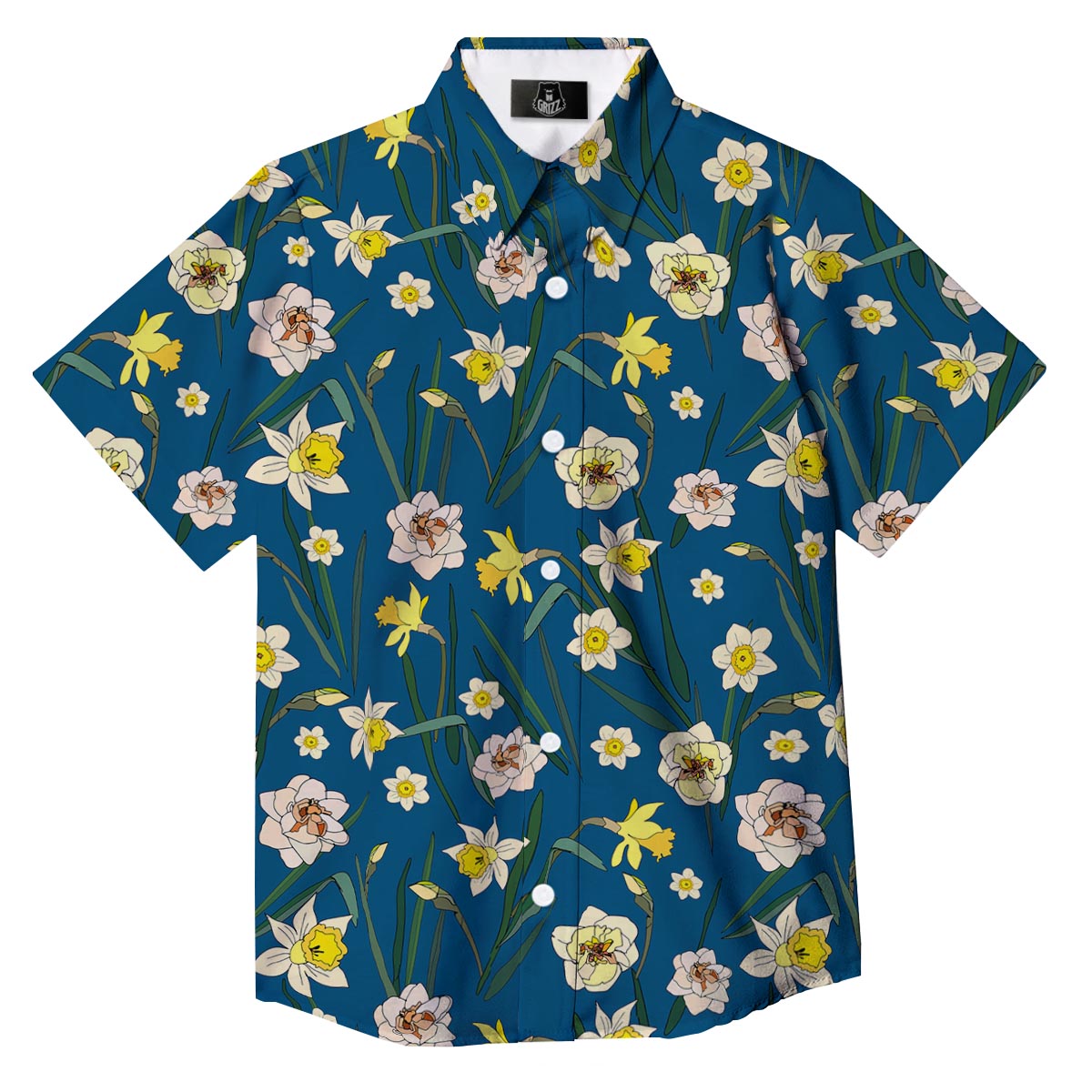 Flower Spring Daffodil Print Pattern Button Up Shirt-grizzshop