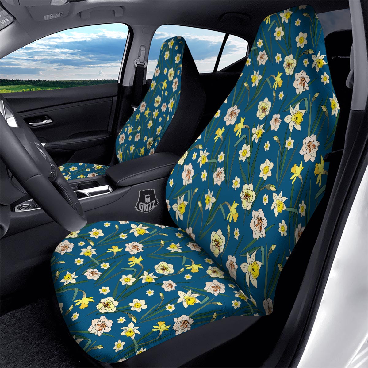 Flower Spring Daffodil Print Pattern Car Seat Covers-grizzshop