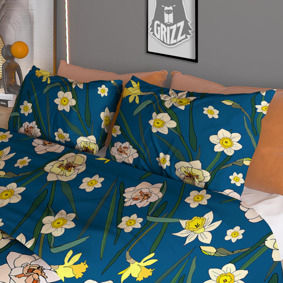 Flower Lily Water Print Pattern Duvet Cover Bedding Set