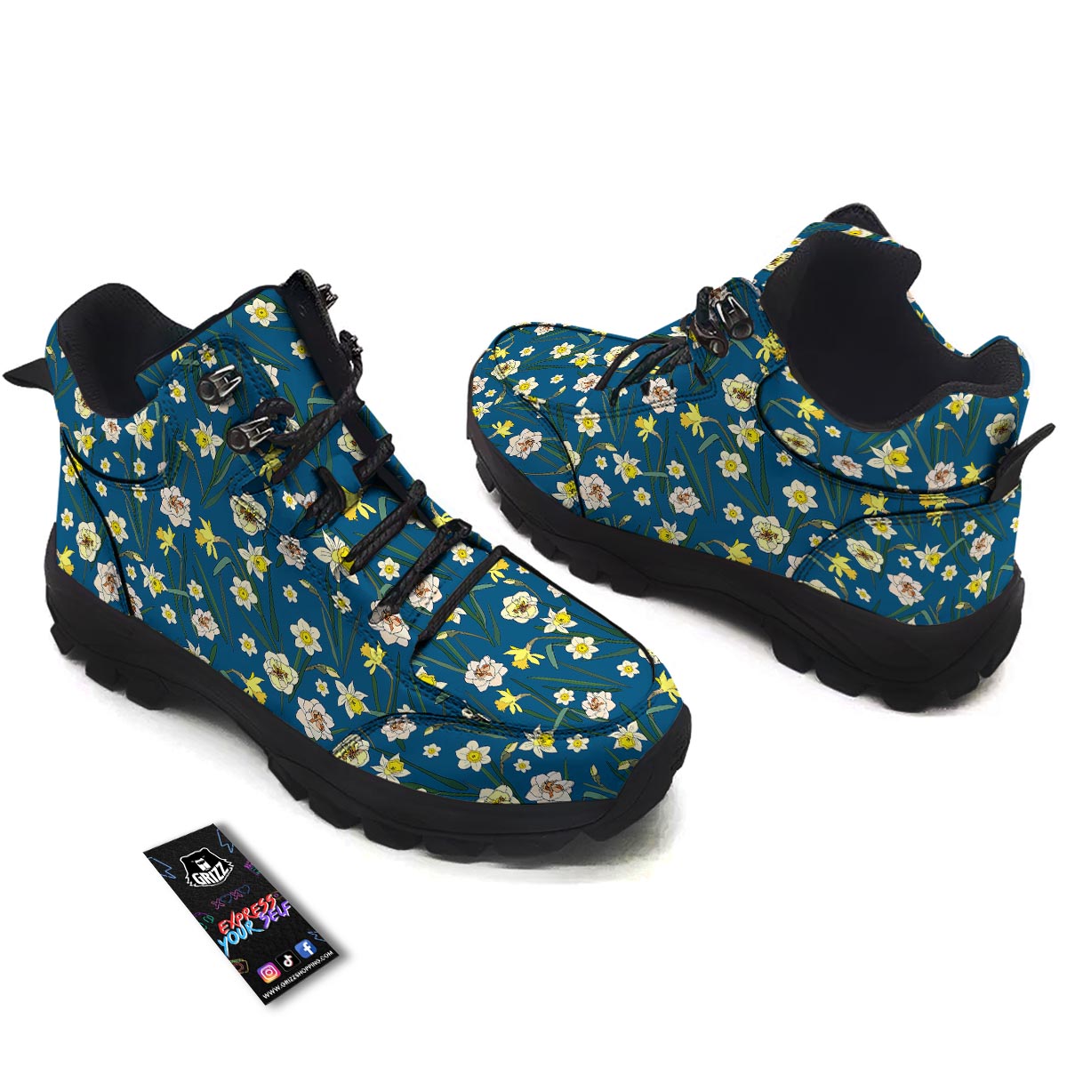 Flower Spring Daffodil Print Pattern Hiking Shoes-grizzshop