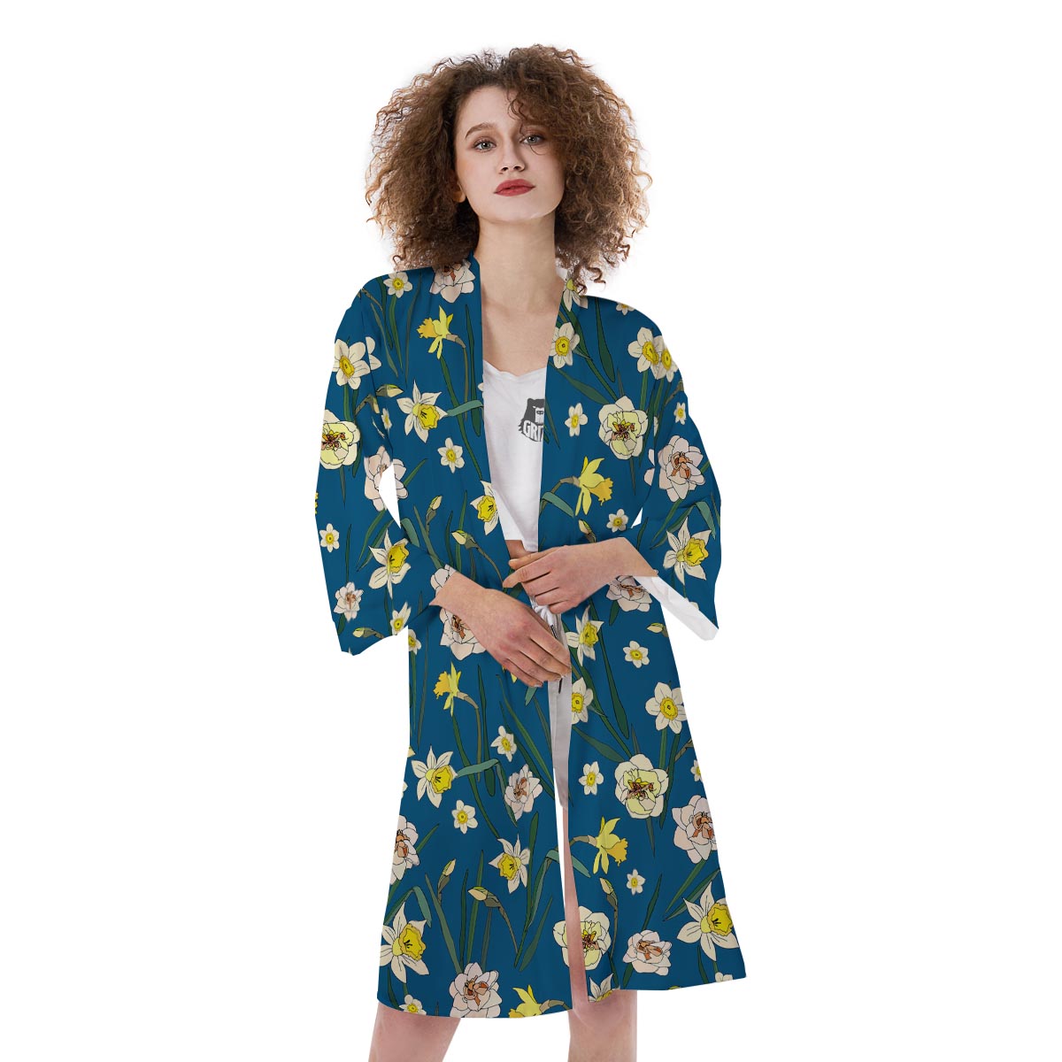 Flower Spring Daffodil Print Pattern Kimono-grizzshop