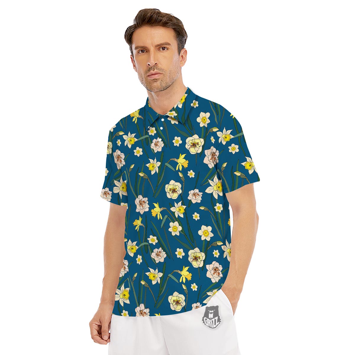 Flower Spring Daffodil Print Pattern Men's Golf Shirts-grizzshop