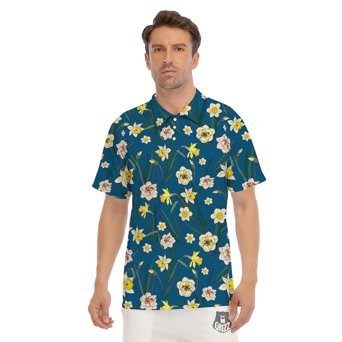 Flower Spring Daffodil Print Pattern Men's Golf Shirts-grizzshop