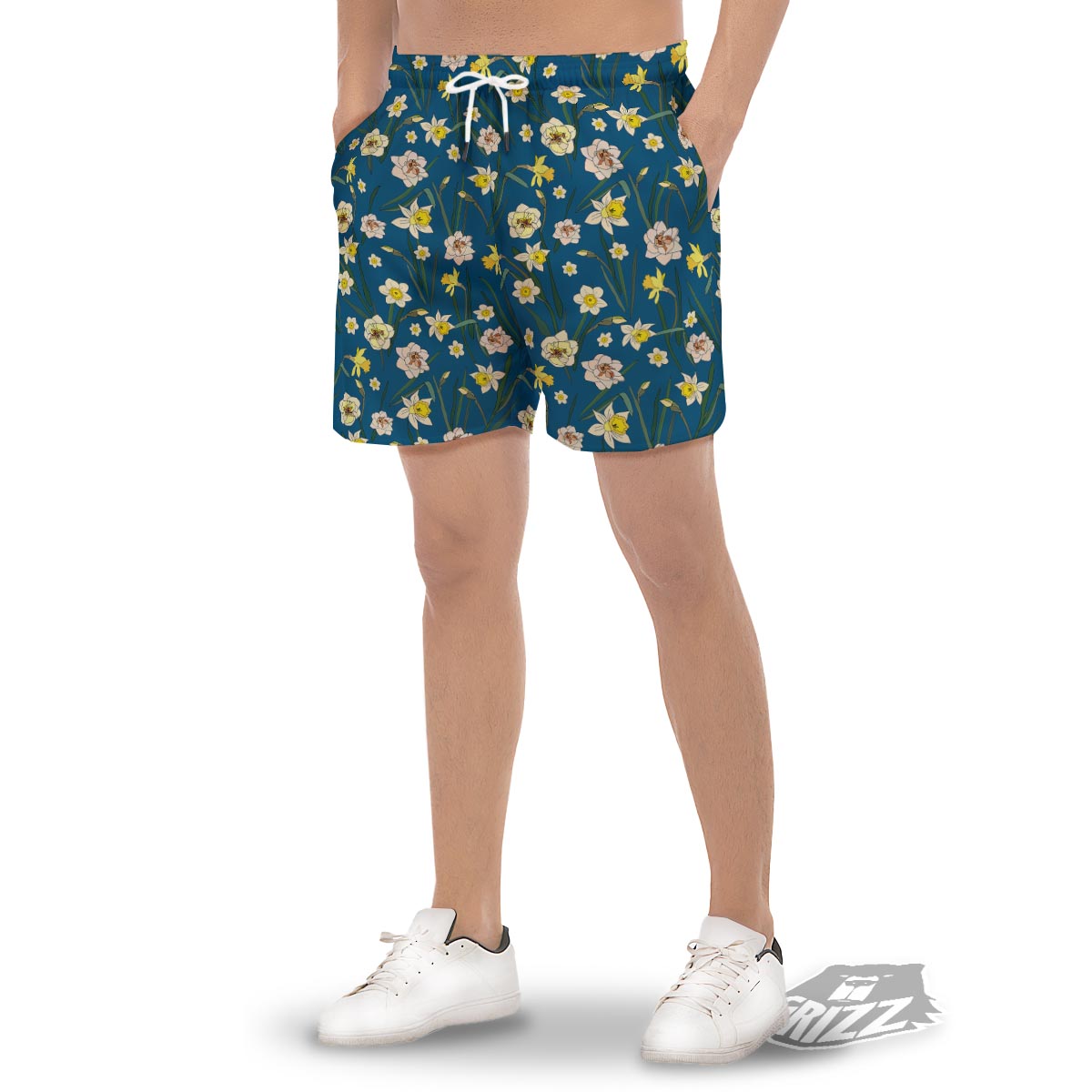 Flower Spring Daffodil Print Pattern Men's Gym Shorts-grizzshop
