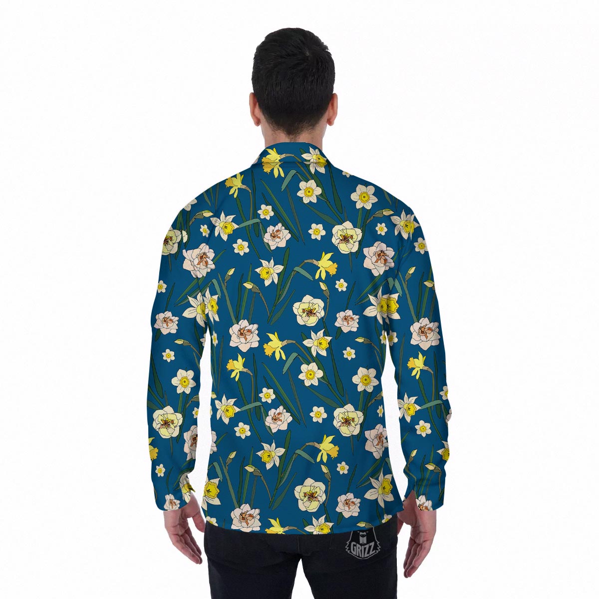 Flower Spring Daffodil Print Pattern Men's Long Sleeve Shirts-grizzshop