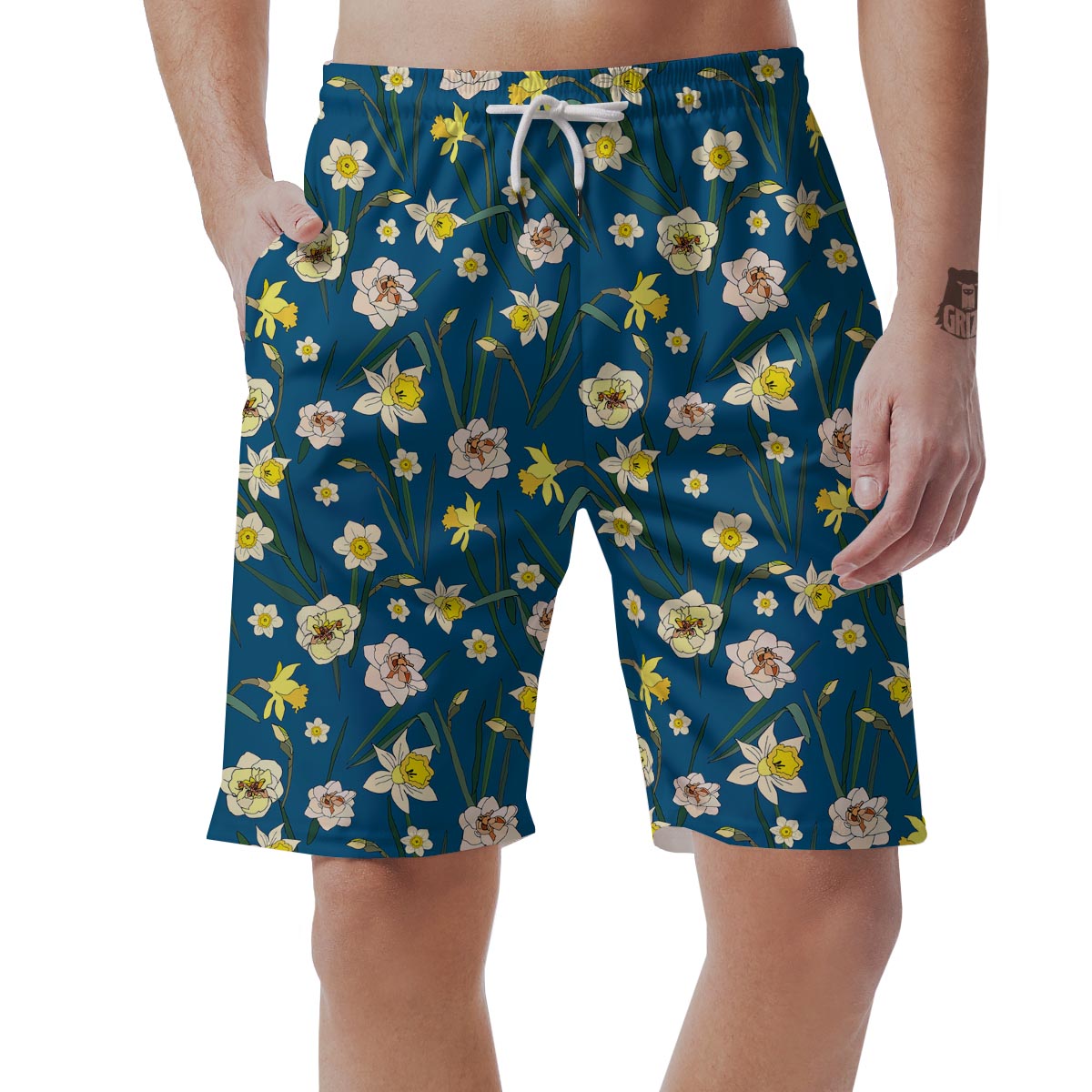 Flower Spring Daffodil Print Pattern Men's Shorts-grizzshop