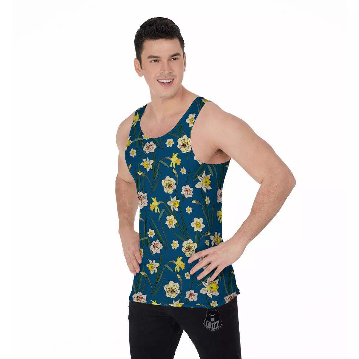 Flower Spring Daffodil Print Pattern Men's Tank Top-grizzshop