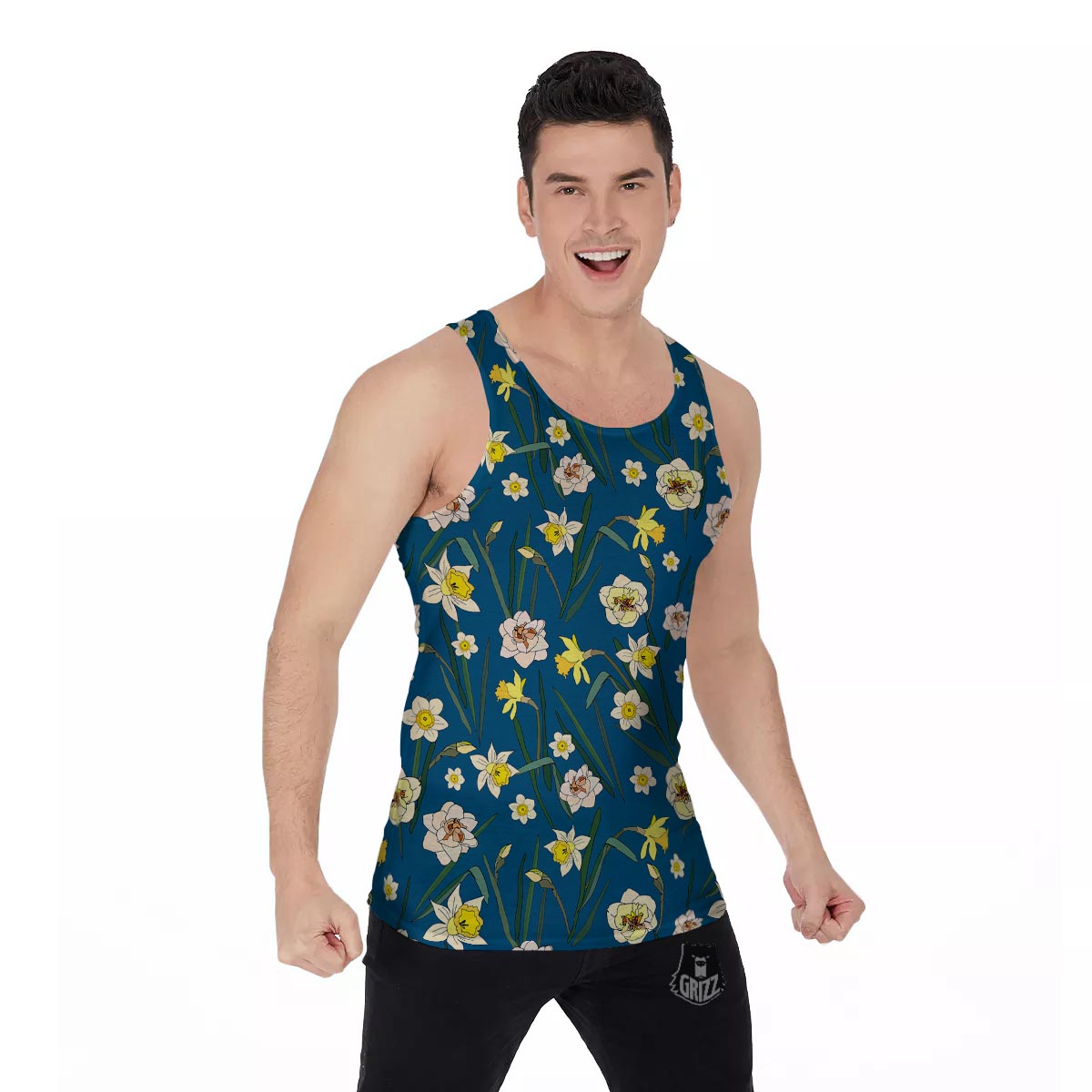 Flower Spring Daffodil Print Pattern Men's Tank Top-grizzshop