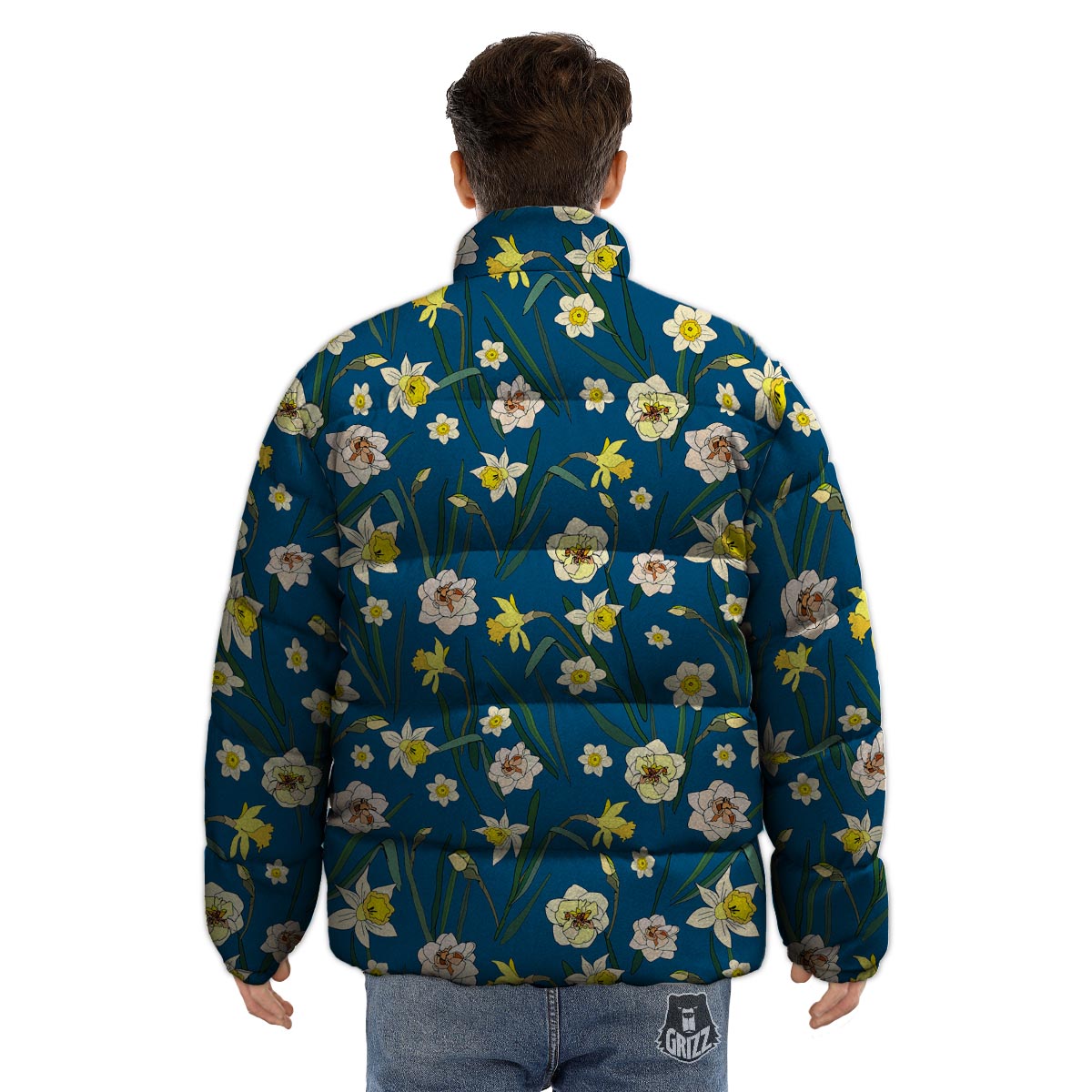 Flower Spring Daffodil Print Pattern Puffer Jacket-grizzshop