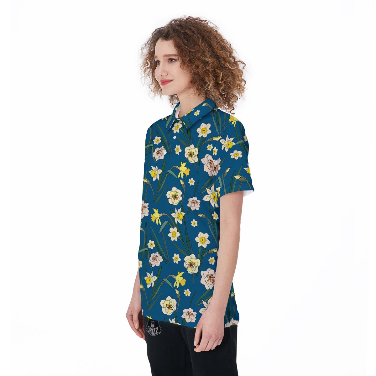 Flower Spring Daffodil Print Pattern Women's Golf Shirts-grizzshop