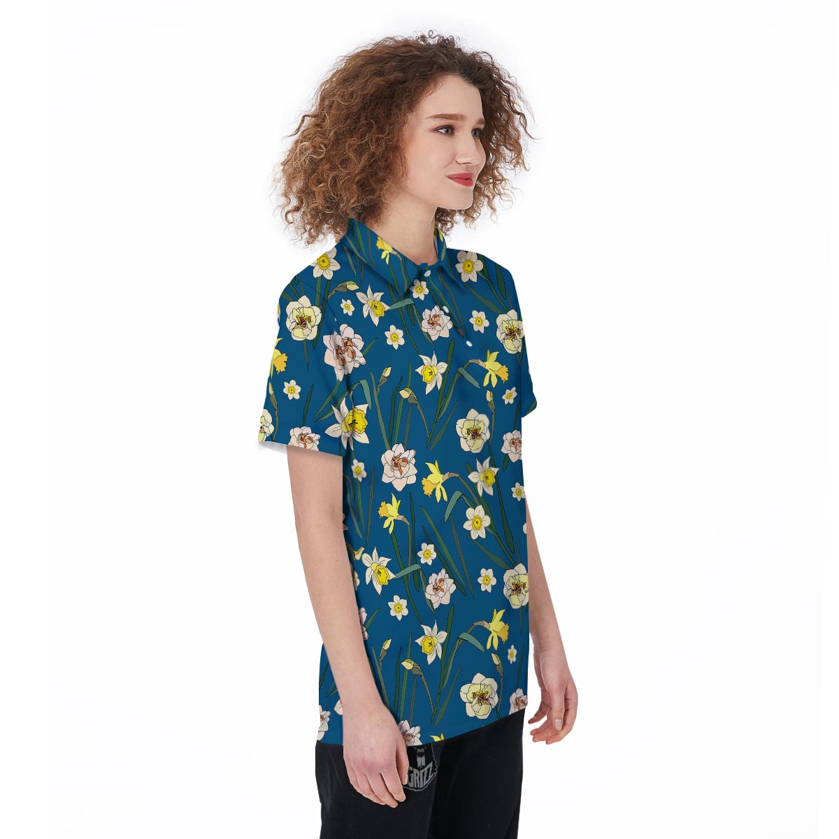 Flower Spring Daffodil Print Pattern Women's Golf Shirts-grizzshop