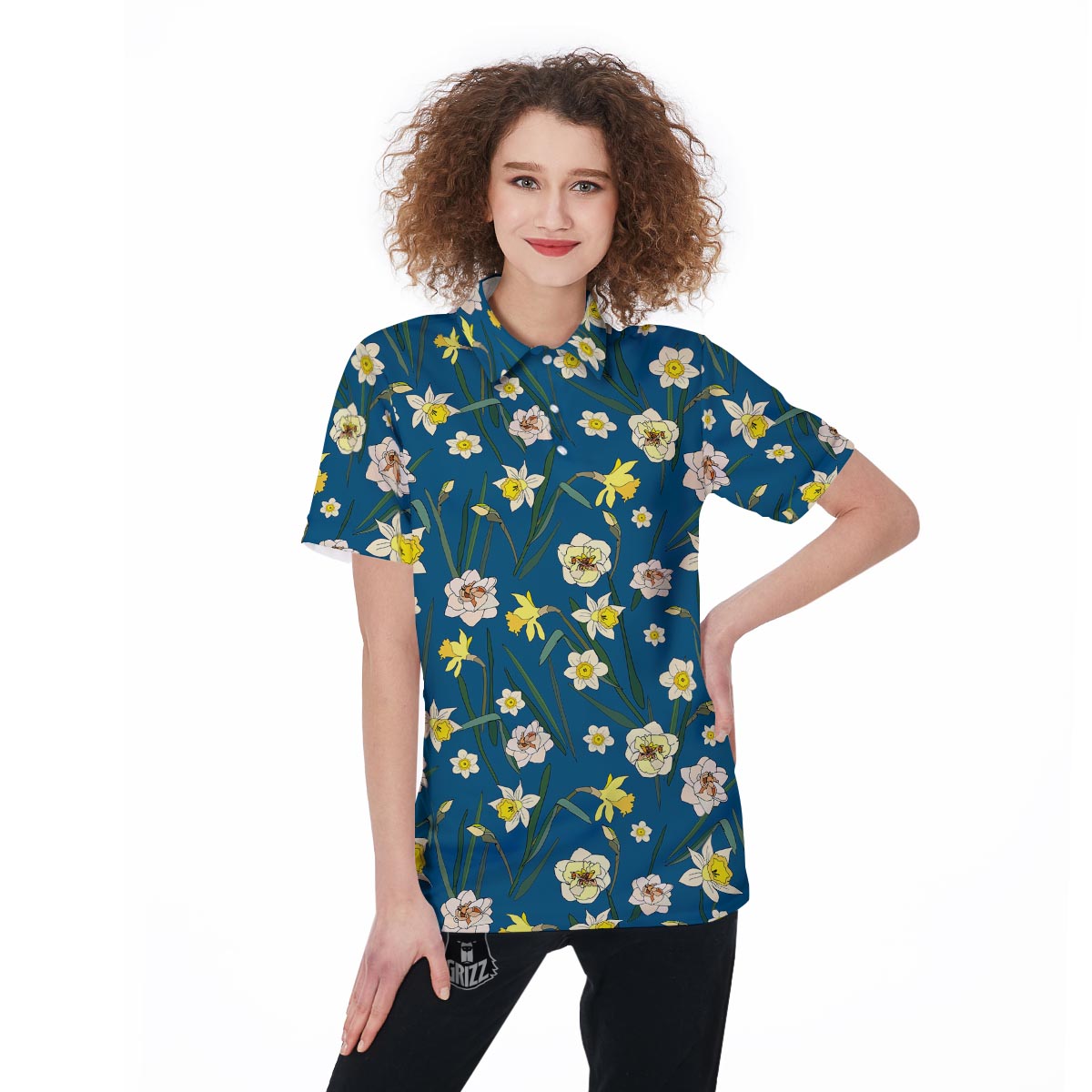 Flower Spring Daffodil Print Pattern Women's Golf Shirts-grizzshop