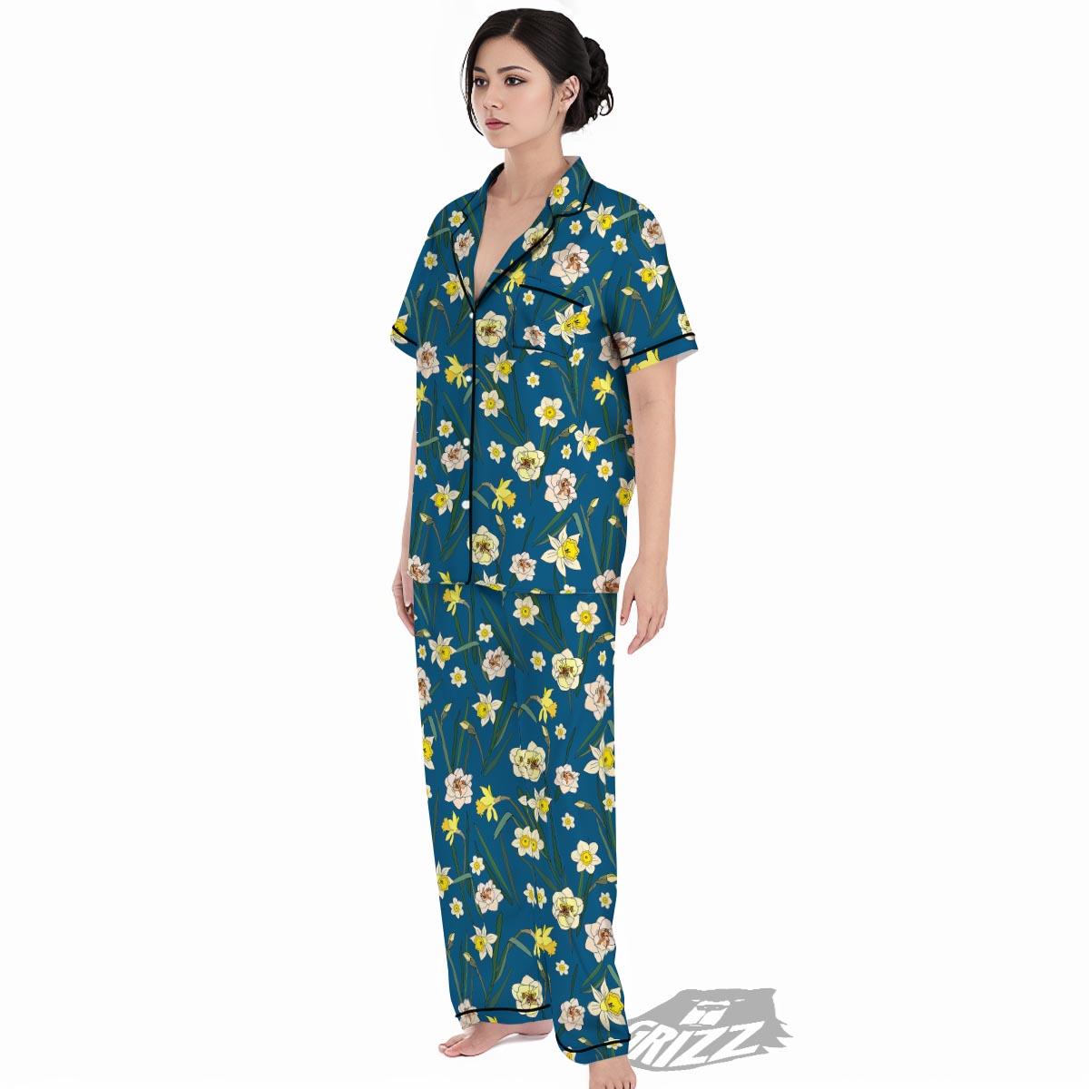 Flower Spring Daffodil Print Pattern Women's Pajamas Set-grizzshop