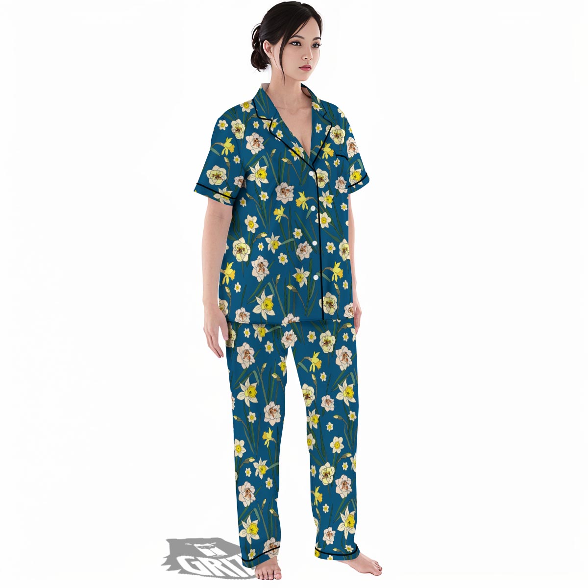 Flower Spring Daffodil Print Pattern Women's Pajamas Set-grizzshop