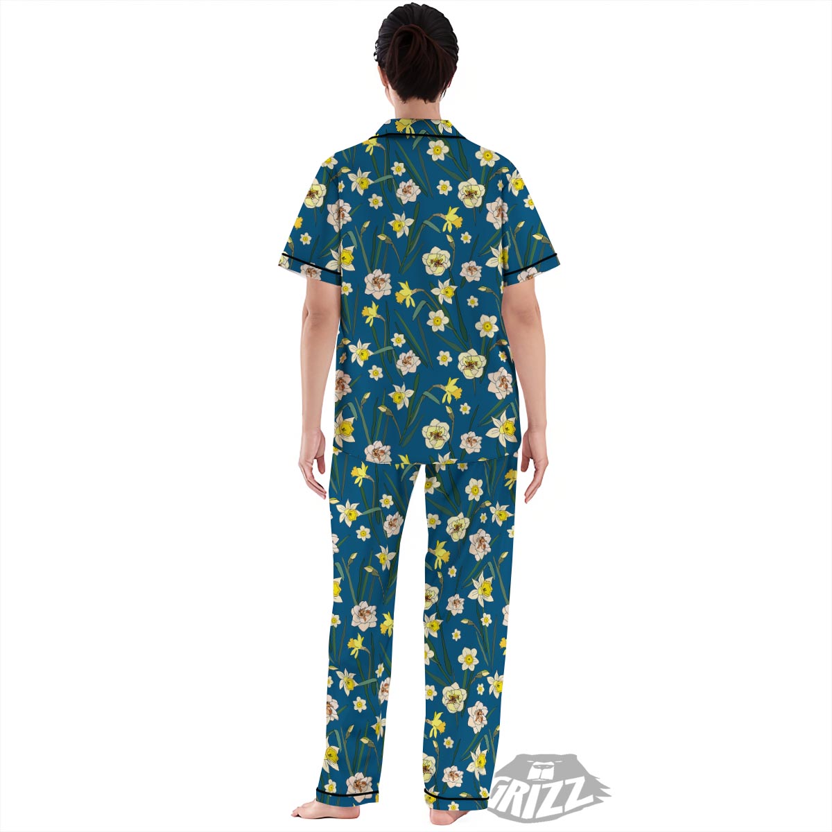 Flower Spring Daffodil Print Pattern Women's Pajamas Set-grizzshop