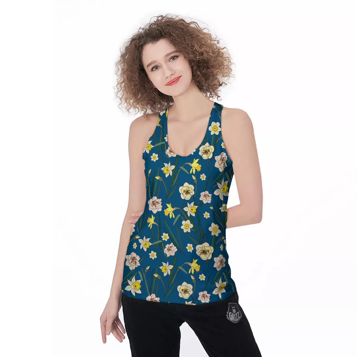 Flower Spring Daffodil Print Pattern Women's Racerback Tank Top-grizzshop