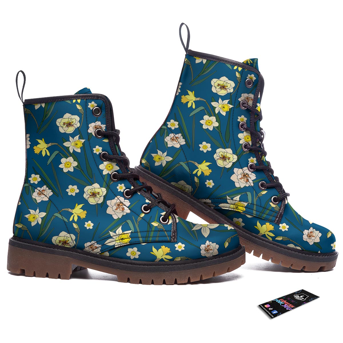 Flower Spring Daffodil Print Pattern Work Boots-grizzshop