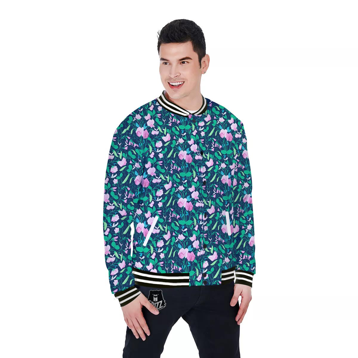 Flower Sweet Pea Print Pattern Baseball Jacket-grizzshop
