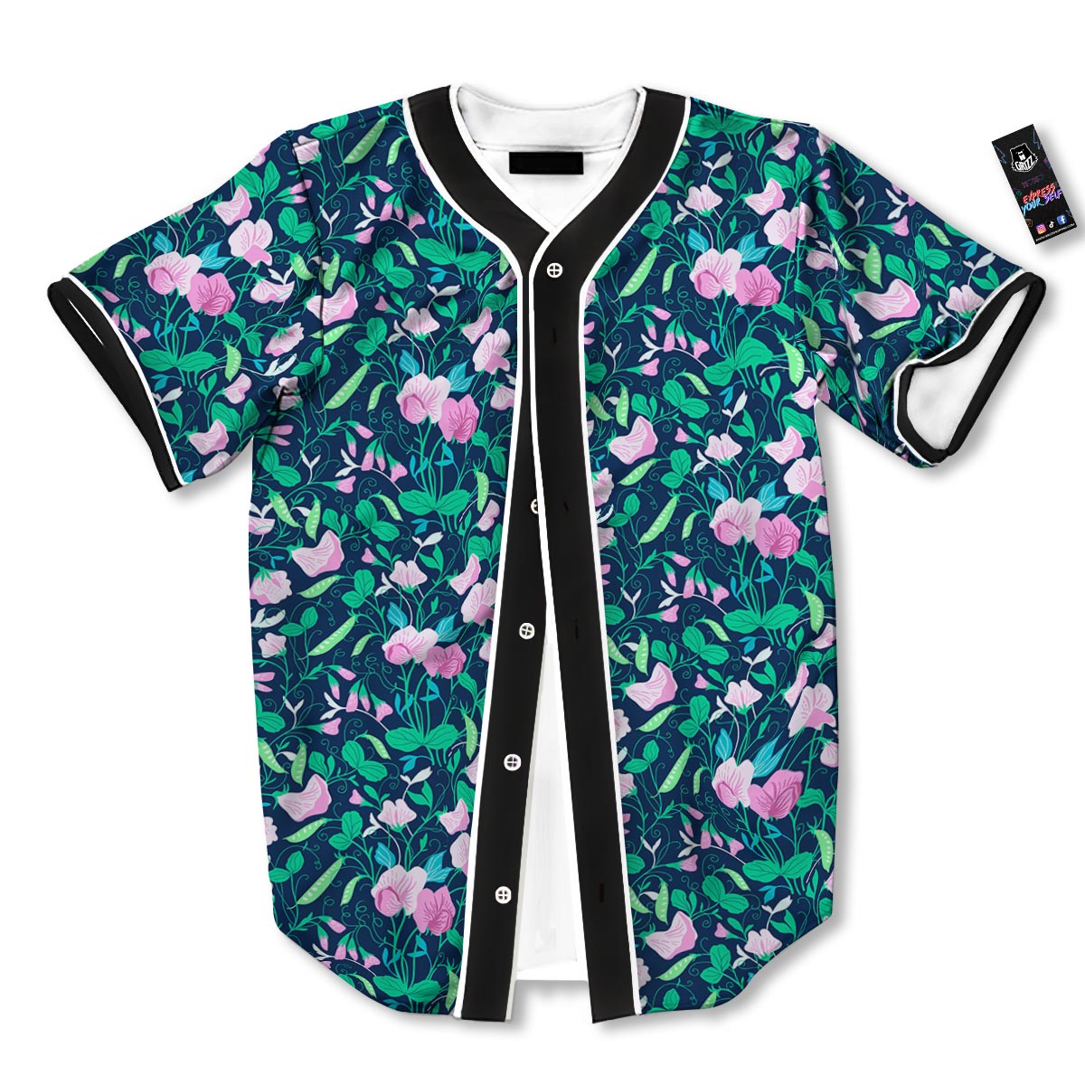 Flower Sweet Pea Print Pattern Baseball Jersey-grizzshop