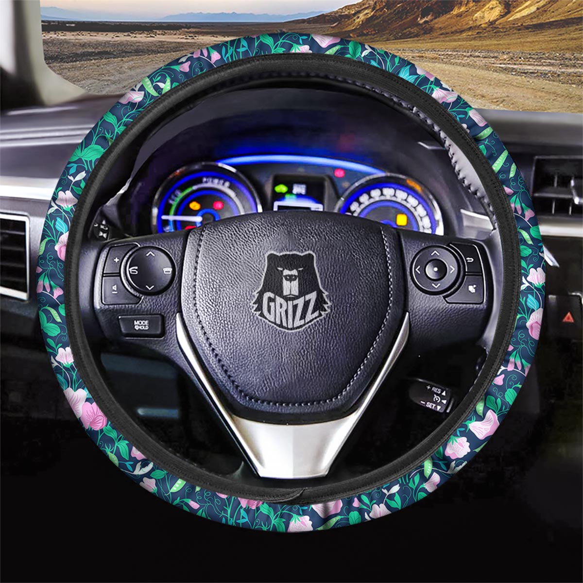 Flower Sweet Pea Print Pattern Car Steering Wheel Cover-grizzshop