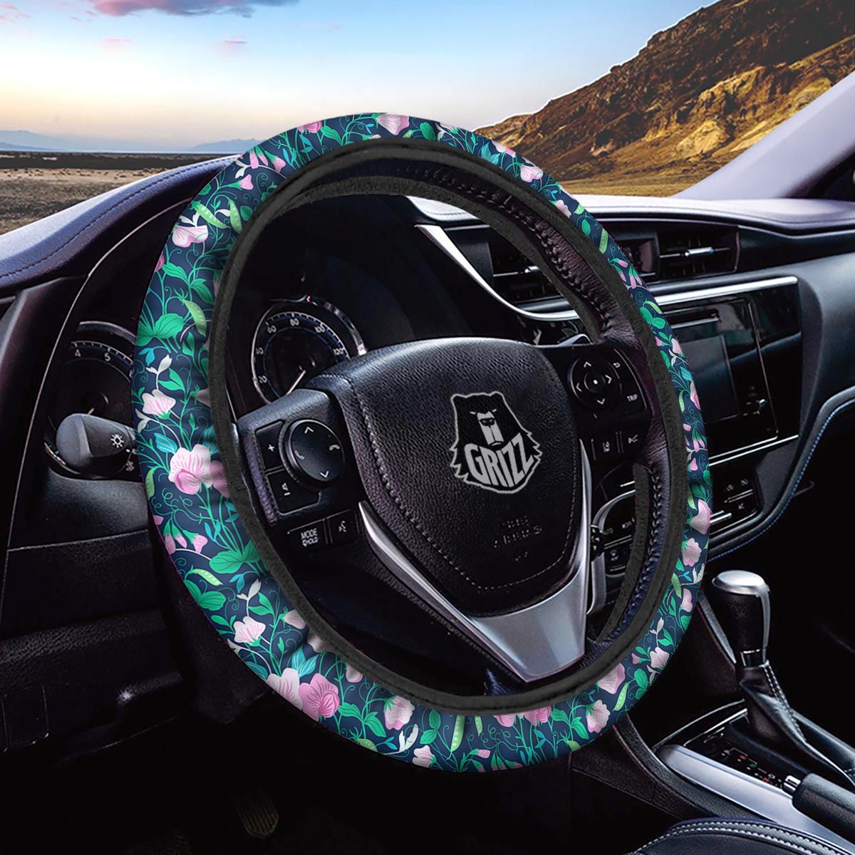 Flower Sweet Pea Print Pattern Car Steering Wheel Cover-grizzshop