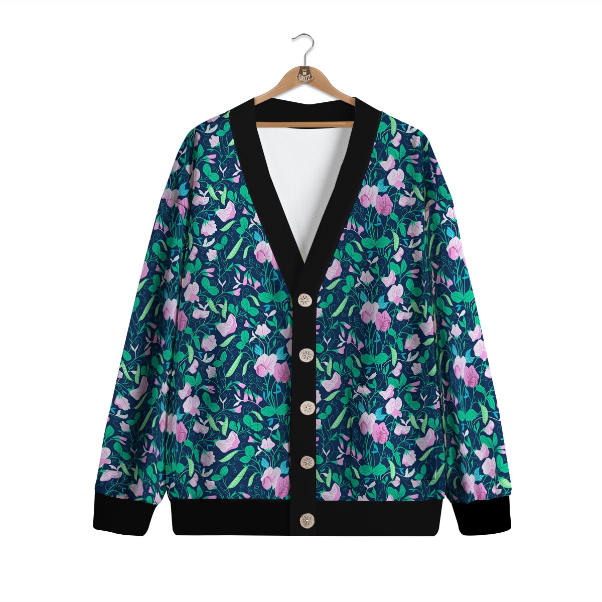 Flower Sweet Pea Print Pattern Cardigan-grizzshop