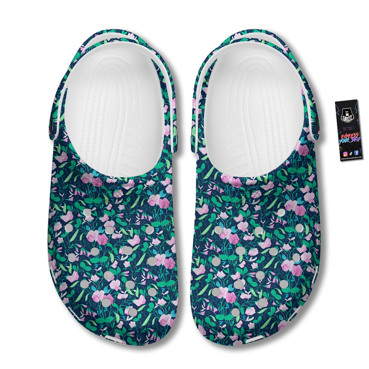 Flower Sweet Pea Print Pattern Clog-grizzshop