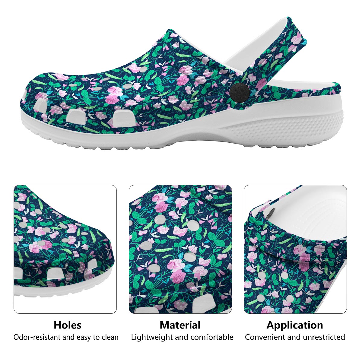 Flower Sweet Pea Print Pattern Clog-grizzshop