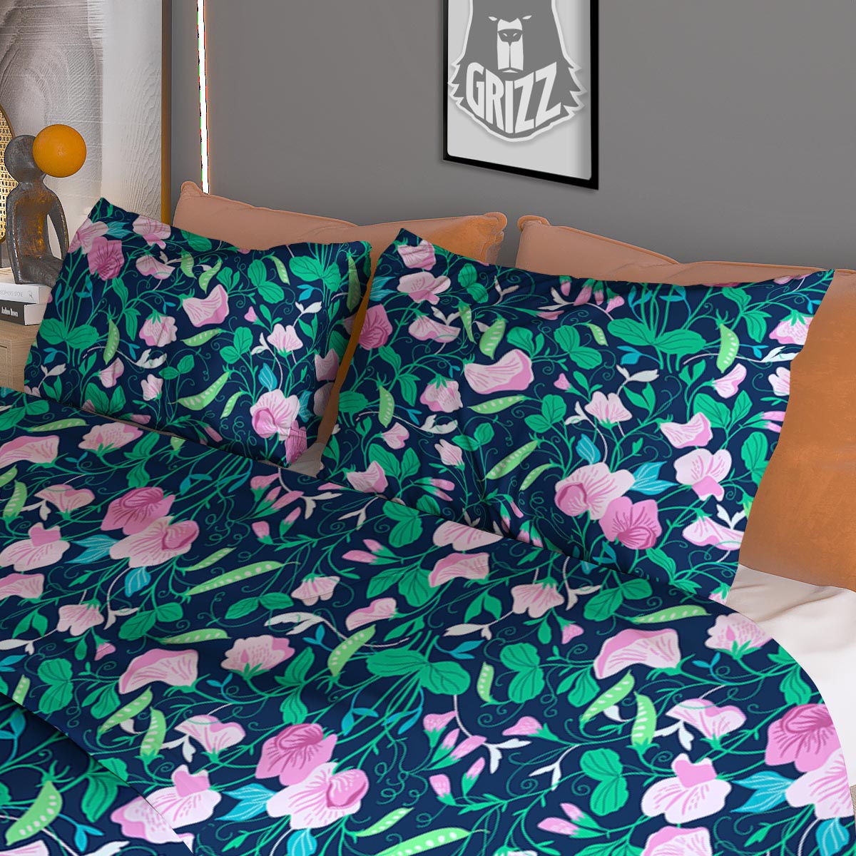 Flower Sweet Pea Print Pattern Duvet Cover Bedding Set
