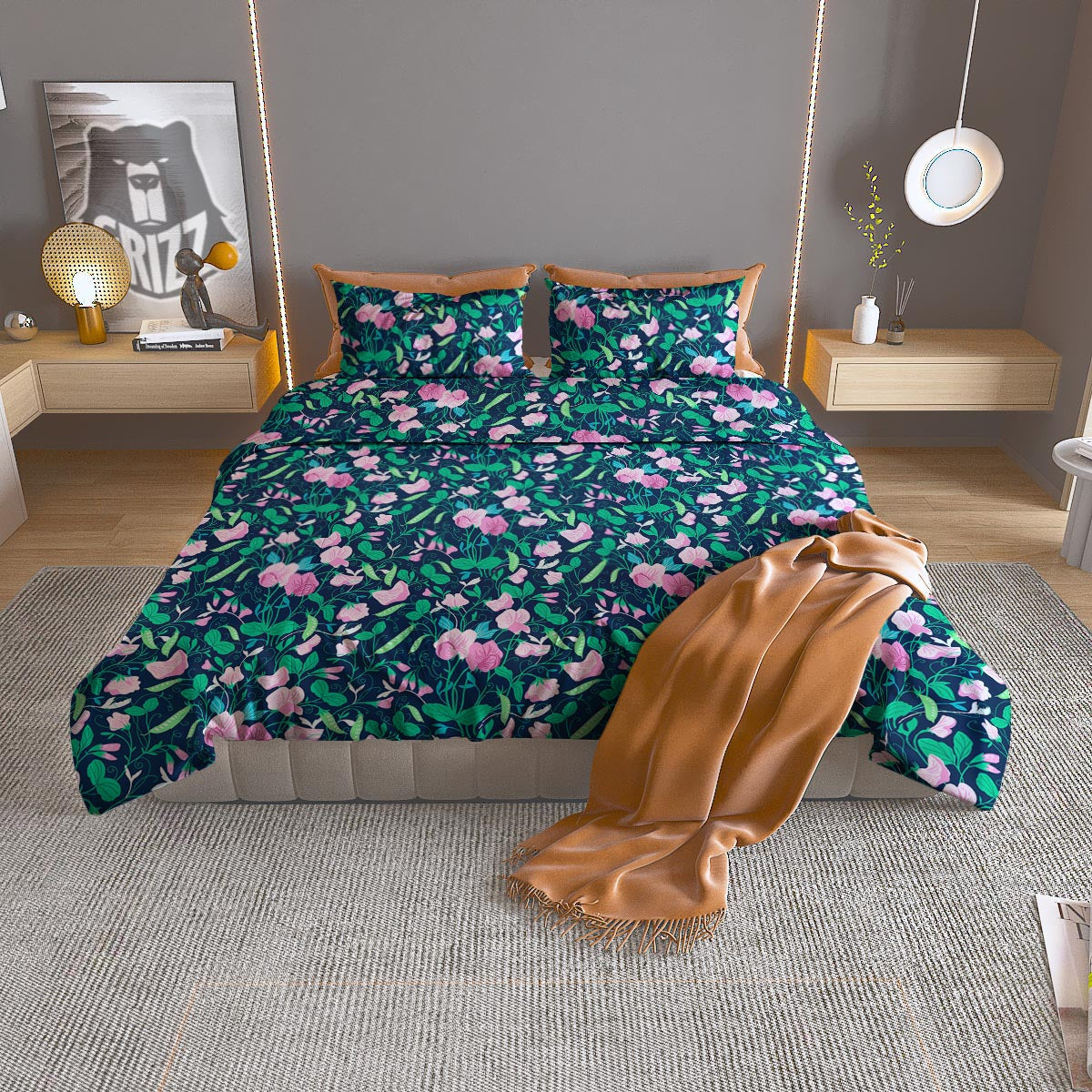 Flower Sweet Pea Print Pattern Duvet Cover Bedding Set