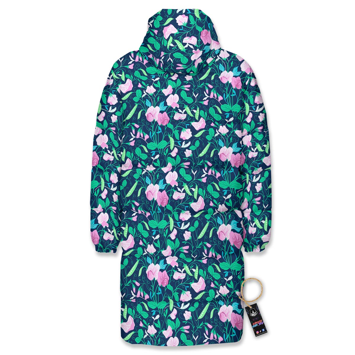 Flower Sweet Pea Print Pattern Long Down Jacket-grizzshop