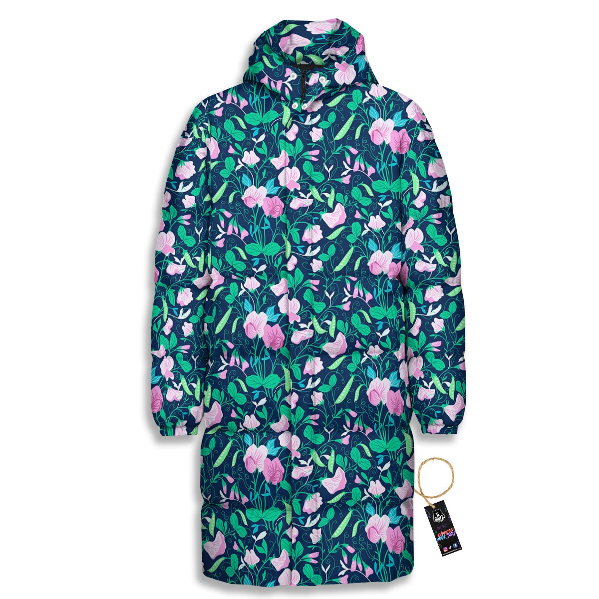 Flower Sweet Pea Print Pattern Long Down Jacket-grizzshop
