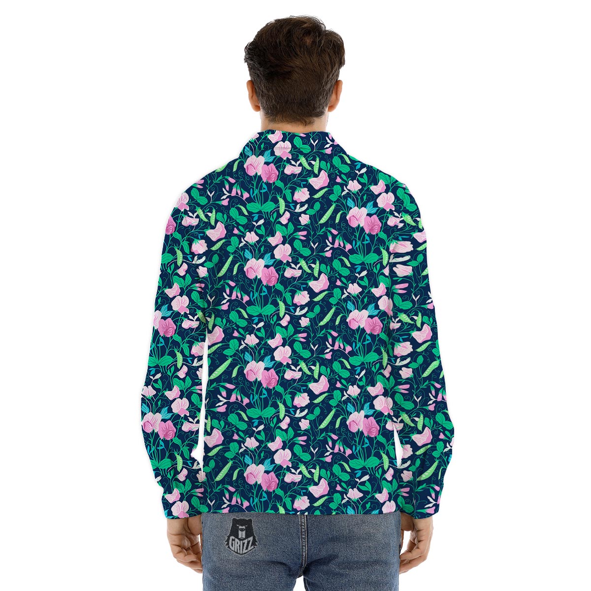 Flower Sweet Pea Print Pattern Men's Dress Shirts-grizzshop