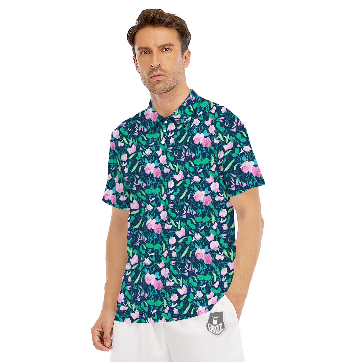 Flower Sweet Pea Print Pattern Men's Golf Shirts-grizzshop