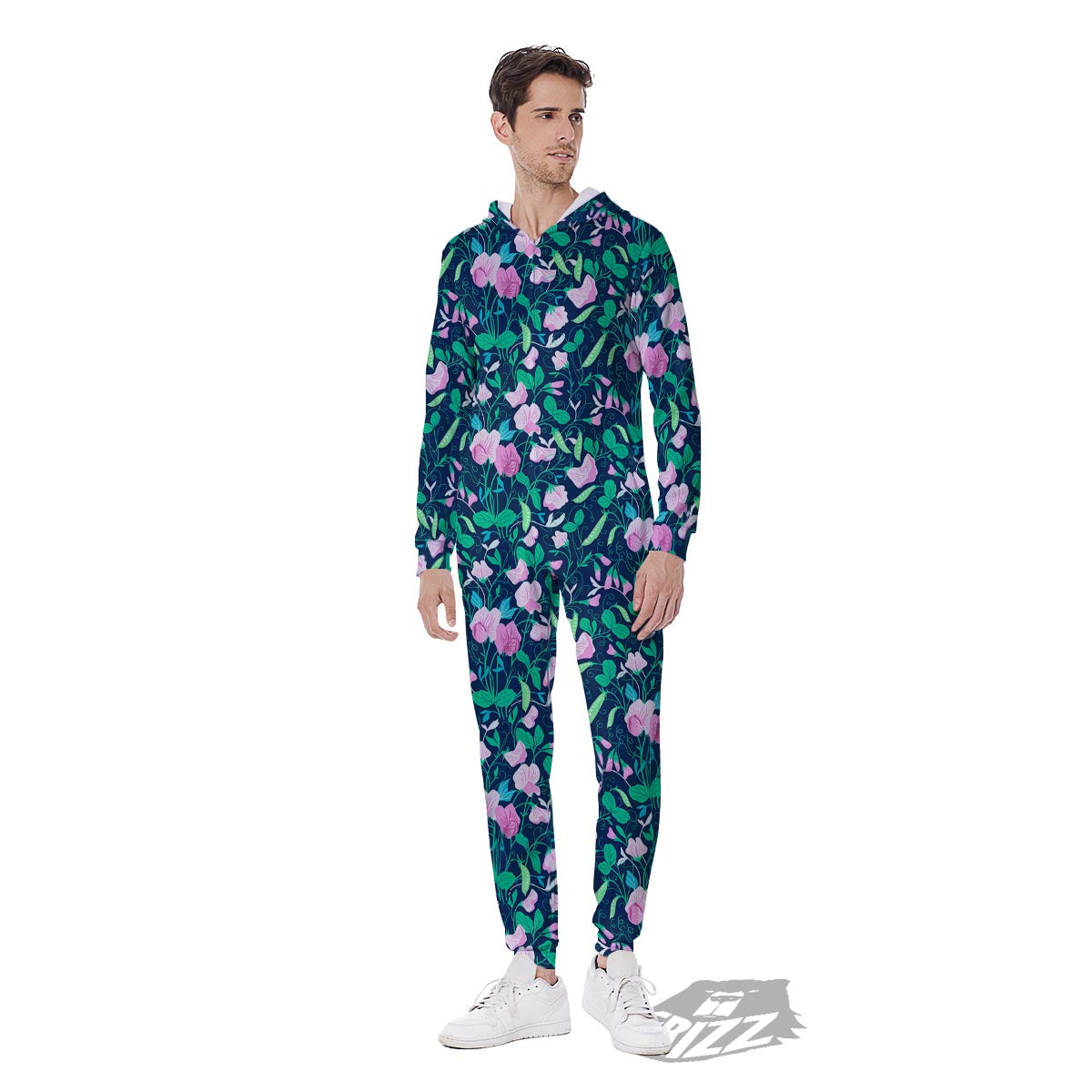 Flower Sweet Pea Print Pattern Men's Jumpsuit-grizzshop