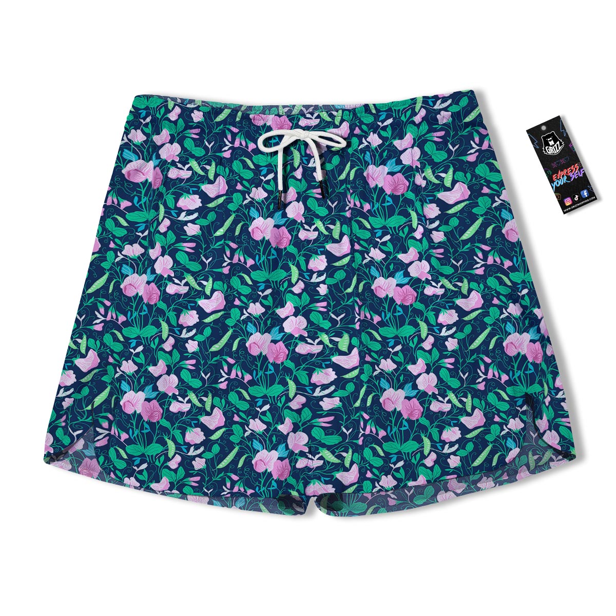 Flower Sweet Pea Print Pattern Men's Running Shorts-grizzshop