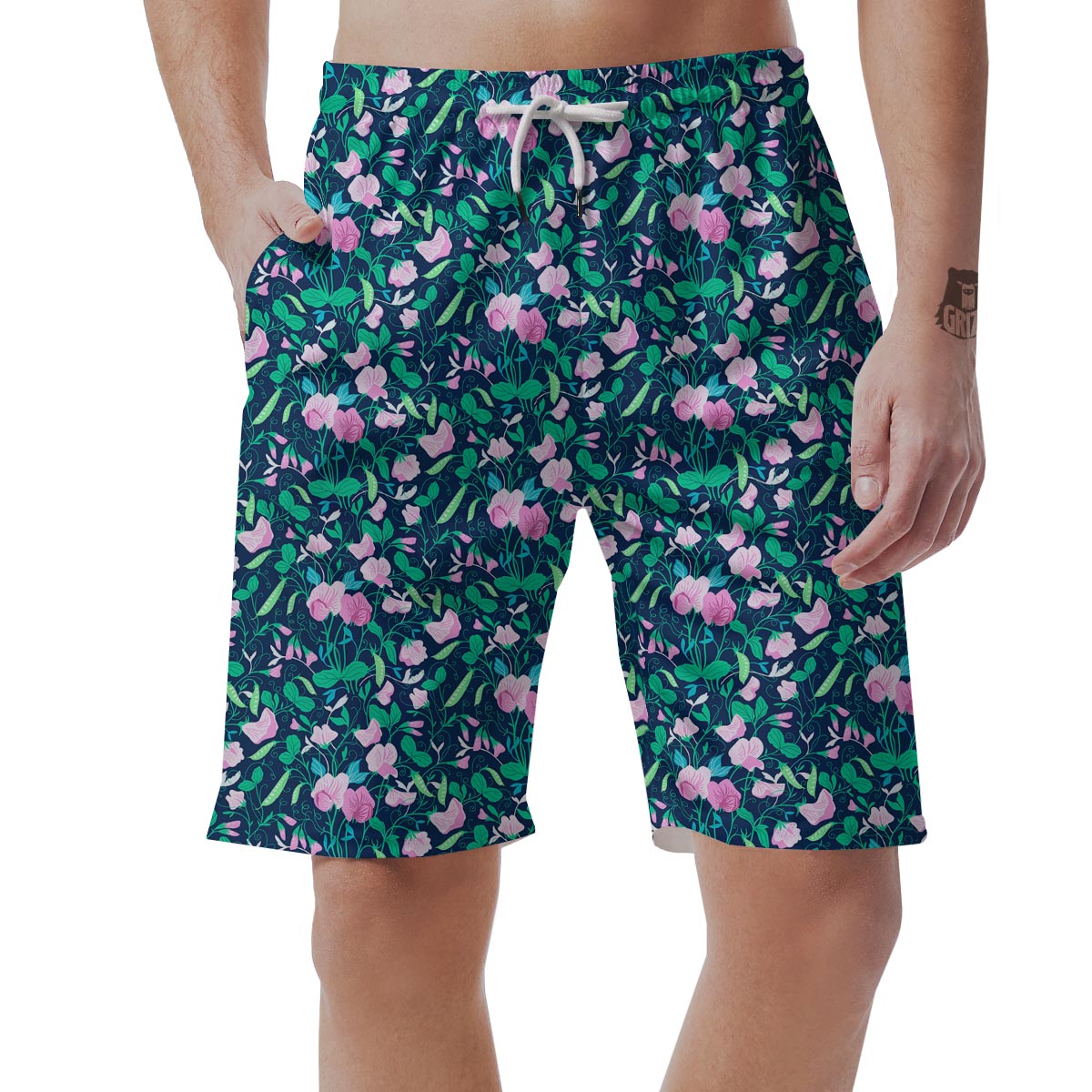 Flower Sweet Pea Print Pattern Men's Shorts-grizzshop