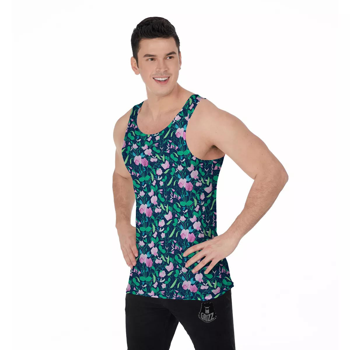 Flower Sweet Pea Print Pattern Men's Tank Top-grizzshop