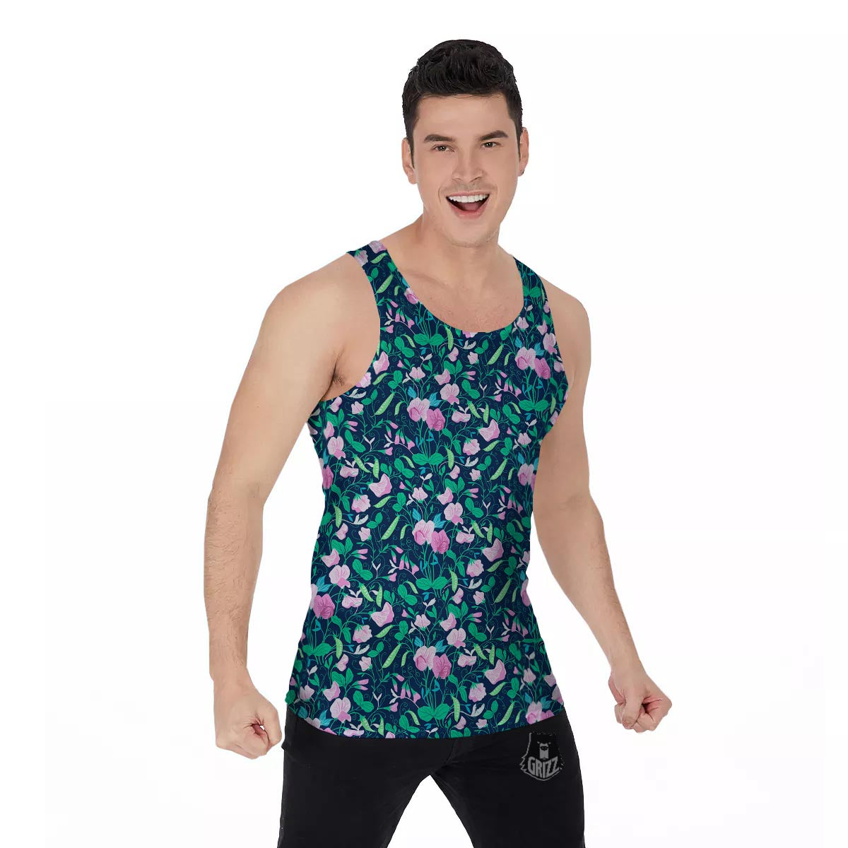 Flower Sweet Pea Print Pattern Men's Tank Top-grizzshop