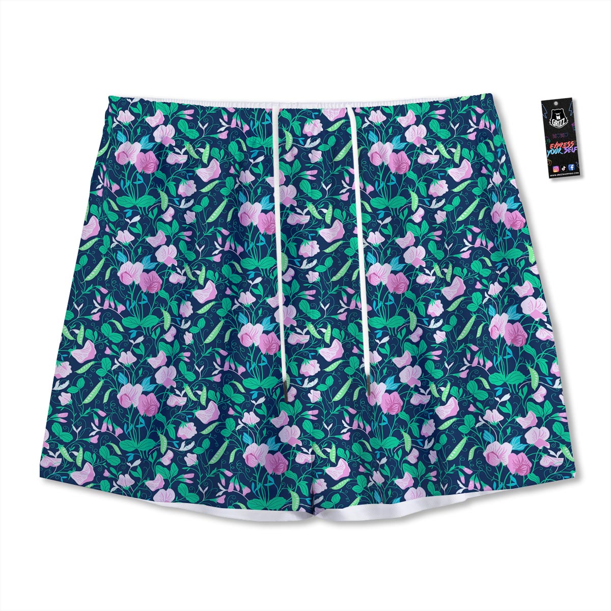 Flower Sweet Pea Print Pattern Mesh Shorts