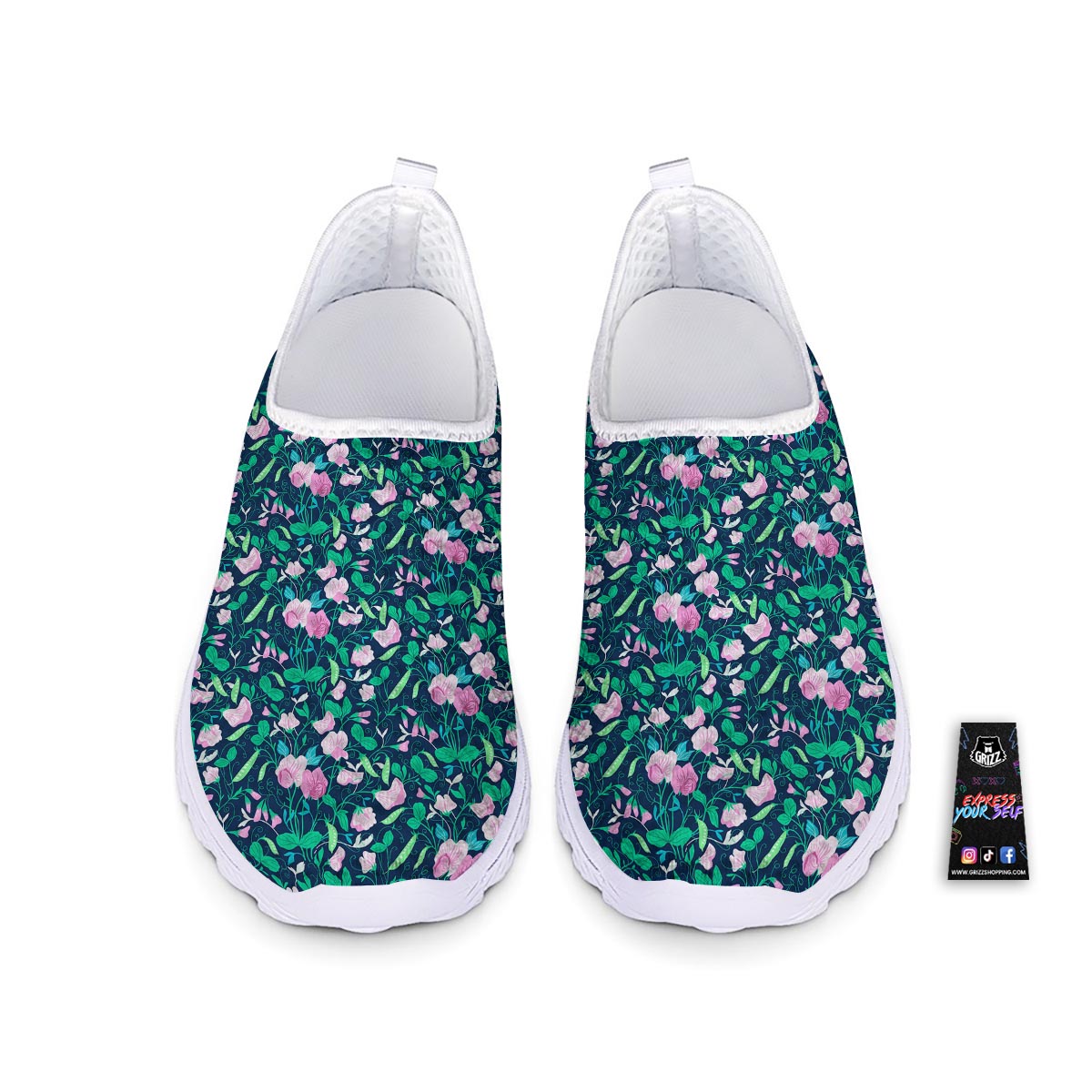 Flower Sweet Pea Print Pattern Nurse Shoes-grizzshop