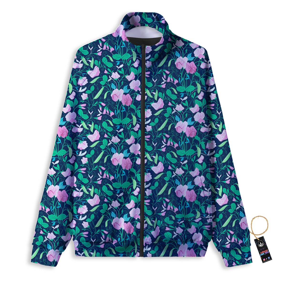 Flower Sweet Pea Print Pattern Track Jacket-grizzshop